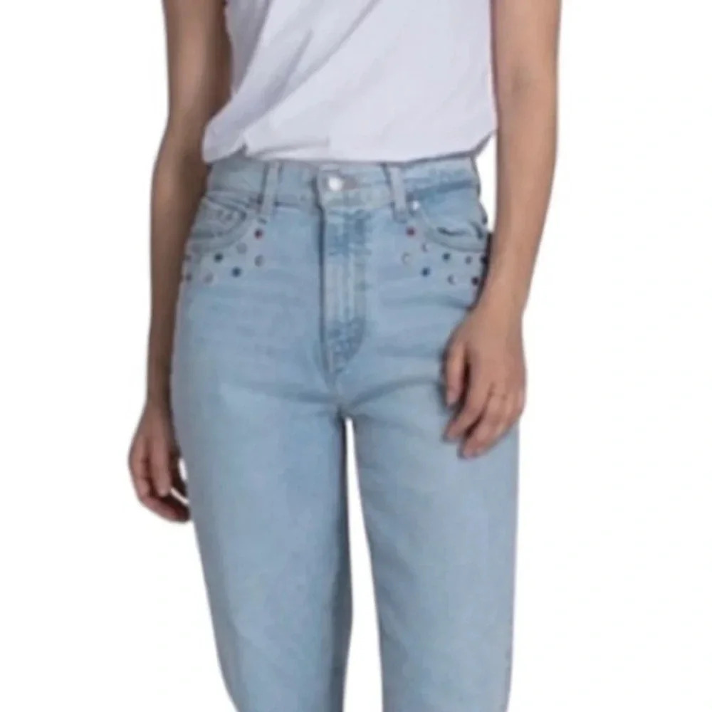 Levi’s Y2K Jewel Studded High Waisted Mom Jeans Light Wash Denim Size 24 - Picture 4 of 16